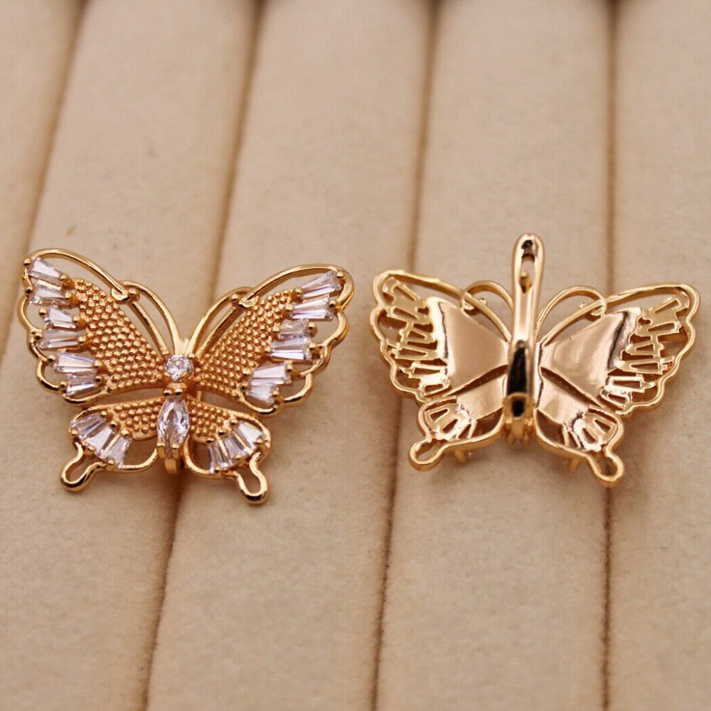 18K Yellow Gold Filled Butterfly White Diamond Zircon Earrings Gorgeous Gift - Picture 7 of 11